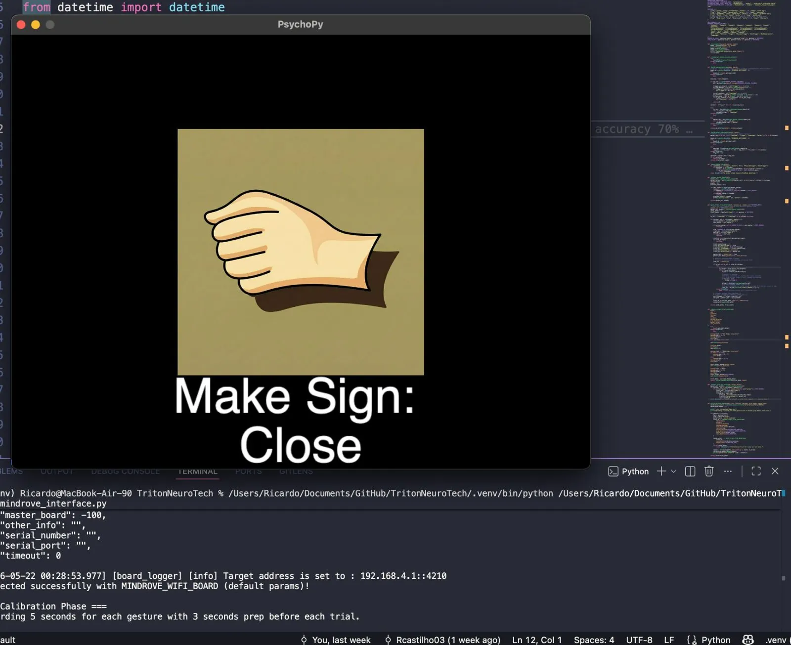 Live gesture prompt used during testing